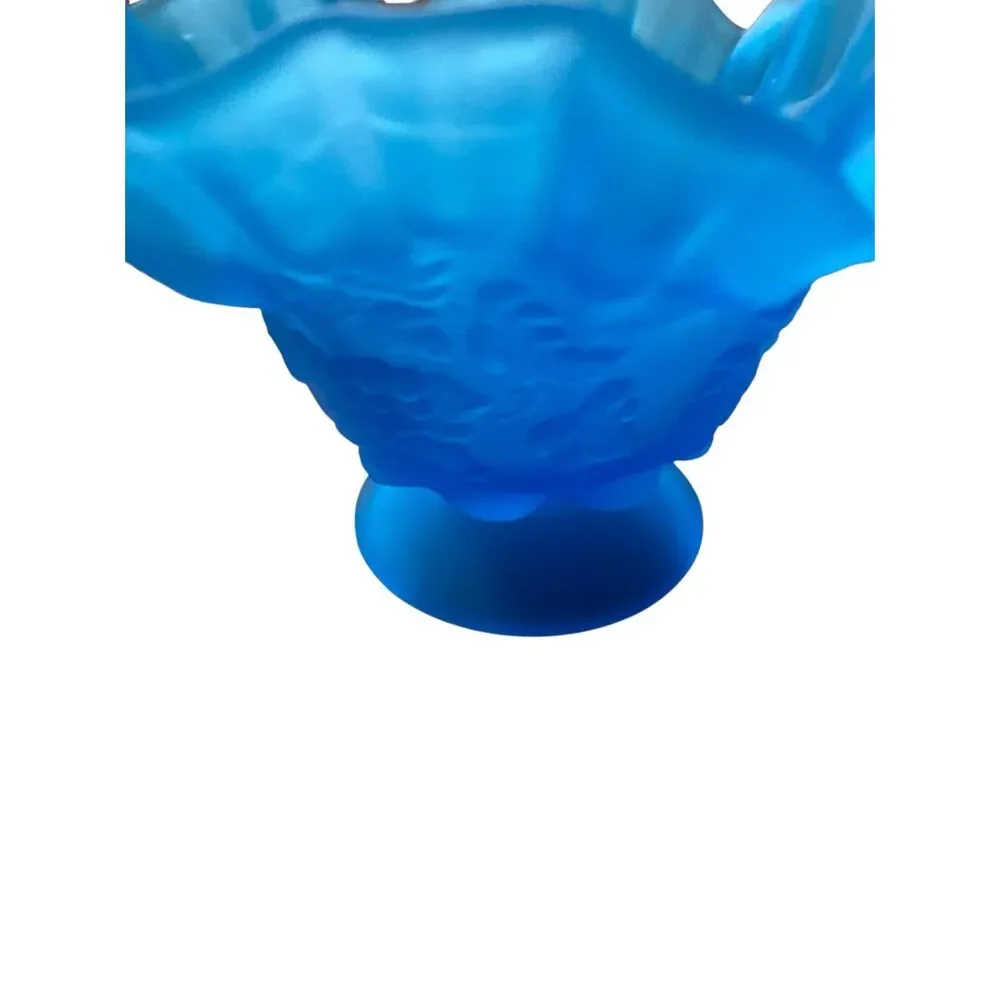 Westmoreland Blue Mist Satin Glass Pedestal Candy Dish / Bowl, Grapes Motif 1960